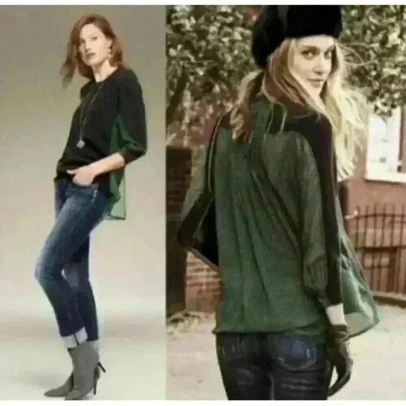 CAbi Black Knit Green mixed media Sweater Get Together Women’s Size XSmall - Picture 1 of 8